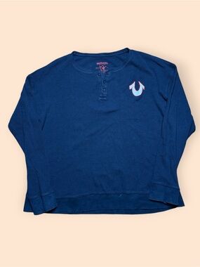 Vintage True Religion Y2K Thermal Long Sleeve Shirt Men’s XL Blue Vtg 2000s